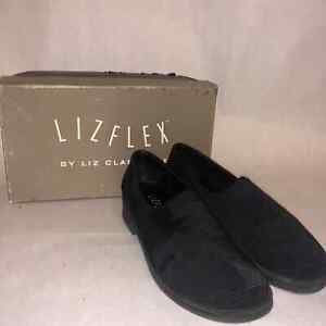 Liz Flex by Liz Claiborne, Black Ribbed Stretch Shoes sz 7W US