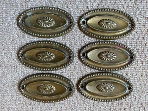 6 Brass Hepplewhite Style Handle Back Plates Oval Vintage Reclaimed - Picture 1 of 2