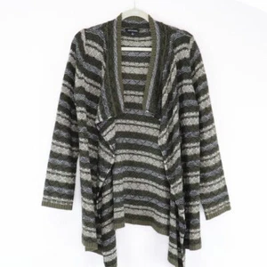 Notations Cardigan Sweater Women Medium Brown Striped Waterfall Open Front - Picture 1 of 7