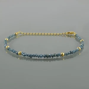 Natürlich Roh Grobem Blau Diamant Perlen Nuggets Kette 925 Silber Handmade Band - Bild 1 von 26
