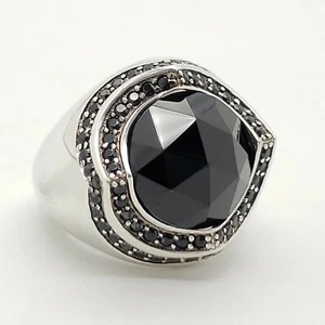 New KJC 925 Sterling Silver Pave Black Spinel Large Bold Dome Band Ring Size 7 - Picture 1 of 11