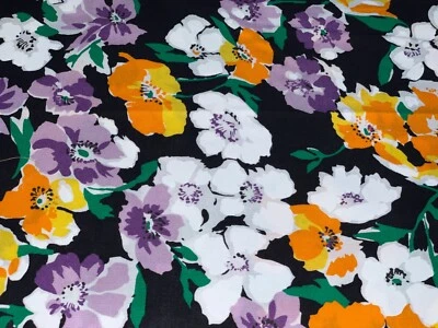21" X 58" Daisy Floral Orange Purple Black Vintage Cotton Fabric - Image 1 of 4