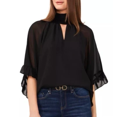 Vince Camuto Mujer XL Negro Volantes Corte Transparente Top Tonos Vacacionales Nuevo con Etiquetas Whimsygoth Foto 1 de 4