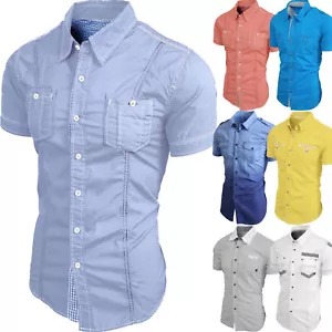 CAMISAS INFORMALES CON BOTONES Camiseta de Vestido Mangas Cortas Calce Ajustado Verano Tejida - Imagen 1 de 62