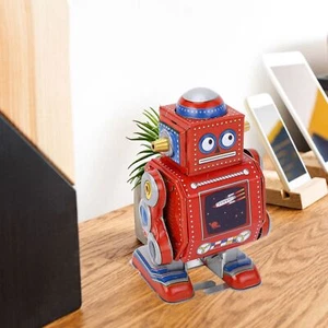 (Red)Wind Up Robot Toy Hand Made Decorative Vintage Clockwork Robot Toy - Picture 1 of 22