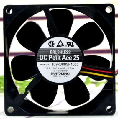 SANYO 8025 5V 0.25A 109R0805F4D01 8CM 3-wire double ball industrial cooling fan - Image 1 of 4