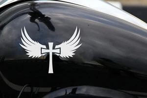 CROSS Angel Wing Car Bike Decal Christian Sticker 150mm long - Bild 1 von 3