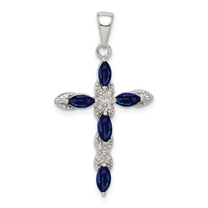 Sterling Silver Sapphire & Diamond Cross Pendant QC5265 - Picture 1 of 4