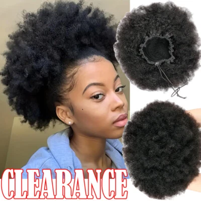 Puff Ponytail Bun Clip In 100 Human Hair Afro Curly Updo Chignon Extra Large Top - Image 1 of 4