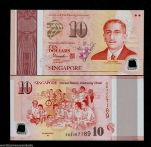 SINGAPORE 10 Dollars P-58 A 2015 Commemorative UNC Bicycle Cake Bank Note - Picture 1 of 2