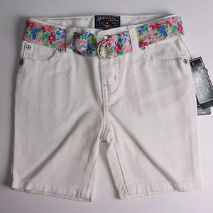 AMERICAN LIVING GIRLS WHITE JEAN SHORT WITH FLORAL BELT SIZE 5 NWT - Picture 1 of 2