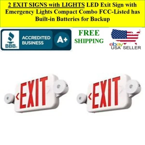 2 UNITS LED Exit Sign Emergency Lights Compact Combo FCC UL, Wall or Ceiling - Picture 1 of 10