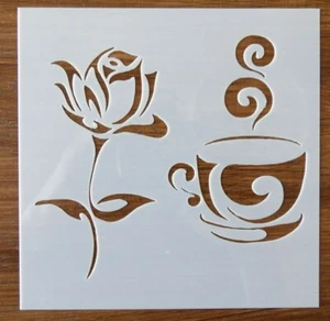 PLANTILLA DE TAZA DE TÉ Y FLOR 130mm x 130mm - Imagen 1 de 1