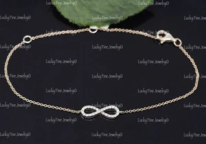 14k Solid Yellow gold 0.12ct Infiniti Natural Diamond bracelet Figure 8 Infinity - Picture 1 of 9