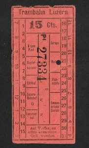 VINTAGE TRAMBAHN LUZERN SWITZERLAND SWISS 15 cts. TRAM TICKET - Bild 1 von 2
