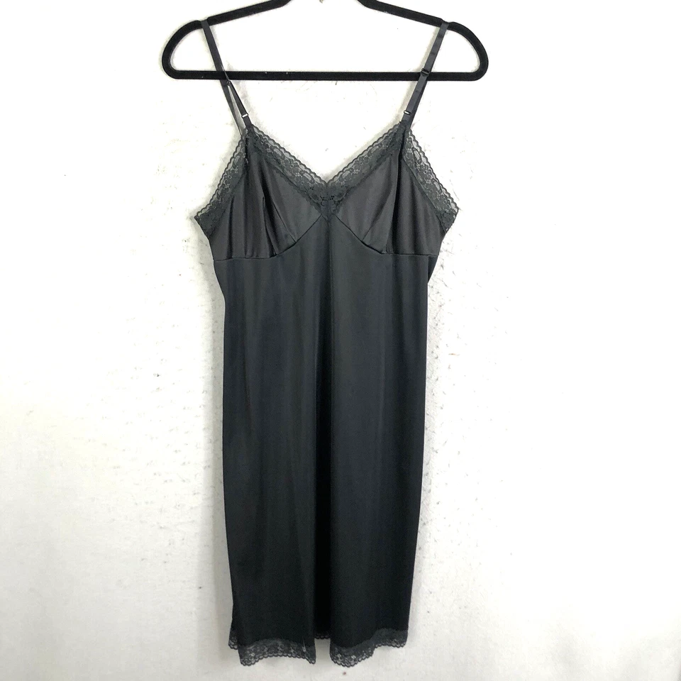 Vintage Vanity Fair Slip Dress Black Nylon Lace 36 Whimsy Goth  Fairy Witchy USA - Image 1 of 4