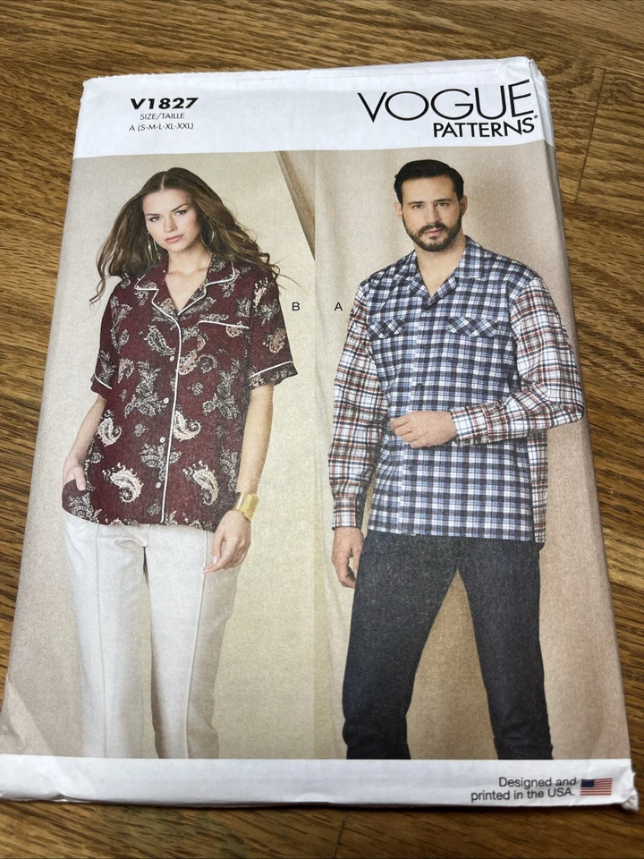 Vogue V1827 Unisex Men's/Women's Shirts - Size S - XXL  Uncut Sewing Pattern - Image 1 of 1