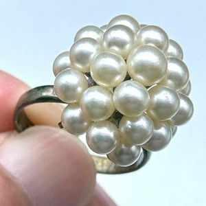 Vintage Pearl Cluster Silver Ring Size 7.5 - Picture 1 of 15
