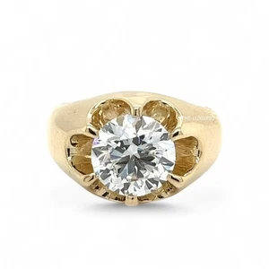 Mens Ring Solid 14K Yellow Gold 3.50 Ct IGI Lab Grown Round Cut Diamond Wedding - Picture 1 of 18