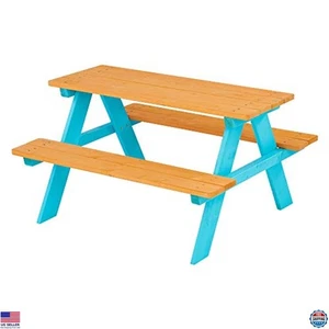 Juego de mesa y silla de picnic de madera para niños Teamson - marrón/aqua, 4 piezas - Imagen 1 de 6