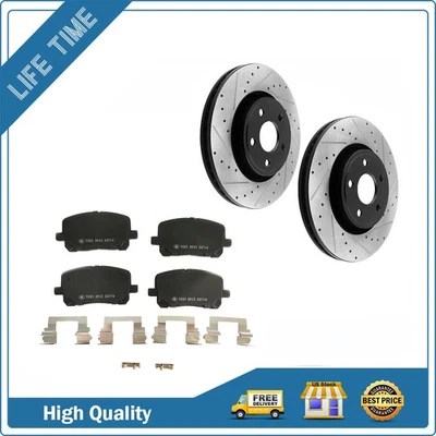 Front Drilled Rotors + Brake Pads for 2003 - 2008 Toyota Corolla Matrix Pontiac - Изображение 1 из 4