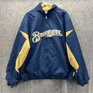 Giacca Milwaukee Brewers uomo XL blu giallo full zip Majestic Thermabase MLB - Foto 1 di 11