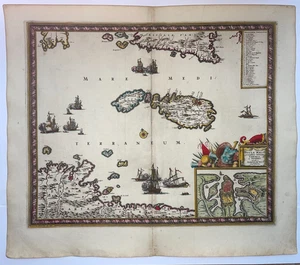 MALTA c. 1680 FREDERIK DE WIT LARGE UNUSUAL ANTIQUE MAP 17TH CENTURY - Picture 1 of 10