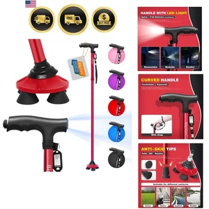 Bastón para Caminar con Luz LED Plegable Cuádruple Base Ajustable Ligero - Imagen 1 de 9