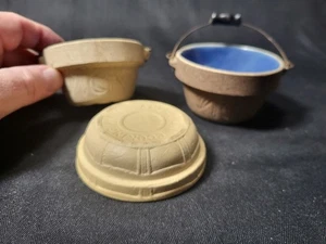 Vintage Konvolut 3 kleine/mini, Steingut Schalen, Bügelgriff, Kinder oder Proben? - Bild 1 von 19