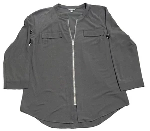 Rock & Republic Women's XL Black Long Sleeve Roll Tab Full Zip Blouse - Picture 1 of 4