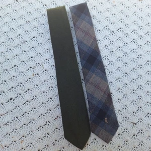 Vtg Yves Saint Laurent YSL Classic Slim 3" Wool Neck Tie Plaid Lot of 2 - 54" - Picture 1 of 7