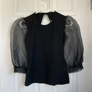 Blusa negra Amanda Uprichard New York mangas globo transparente talla S mujer navidad - Imagen 1 de 6