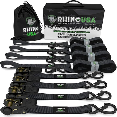 RHINO USA, INC. RHINO USA Ratchet Straps (4PK) 1in x 15ft - 1,823lb Guaranteed Break Strength