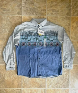 Cabelas Deerskin Soft Chamois Shirt Flannel Aztec Deer Southwestern Size L *NWT* - Picture 1 of 14