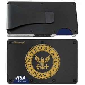 US NAVY TITANIUM CARBON FIBER RFID BLOCKING BLACK WALLET GIFT D7 - Picture 1 of 12