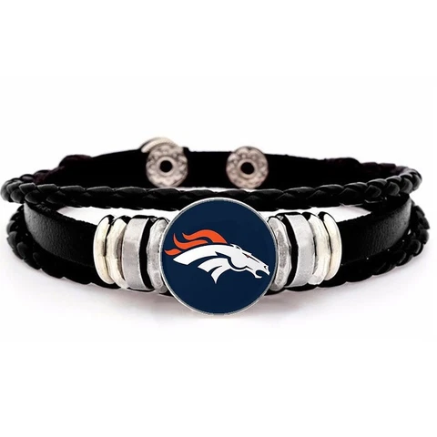 Denver Broncos Mens Womens Black Leather Bracelet Football w Gift Pkg D14 Cover