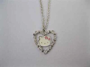Hello Kitty Heart Necklace Pendant Avon Sanrio Chain Pink Bow Silver SAQ EUC - Picture 1 of 6