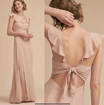 Anthropologie BHLDN Diana Dress Open Tie Back Ruffle Slit Maxi Blush Size S - Image 1 of 4