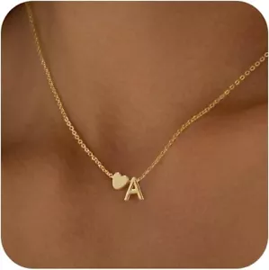 Collares con inicial de corazón para mujer enchapados en oro de 14K delicado corazón letra de la A a la Z - Imagen 1 de 265