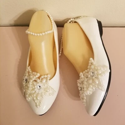 GetMoreBeauty 38 White Bridal Bride Flats Star Bows Formal 7 7.5 - Image 1 of 4