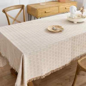 Cotton Linen Tablecloth Square Tablecloths Burlap Table Covers with Tassel - Foto 1 di 22