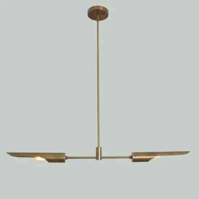 Lámpara colgante de techo de latón Sputnik lineal hecha a mano de dos brazos Foto 1 de 3