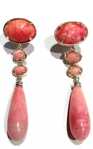 Orecchini pendenti gocce conchiglia rosa arancio bronzo placcato oro farfallina - Imagen 1 de 3