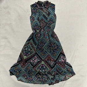 Art Class Maxi Dress Girls S (Sz 6/6x) Floral Diamond Print Rayon Sleeveless - Picture 1 of 9