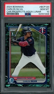 2024 Bowman Chrome #BCP120 Aqua Lunar Refractor Carlos Silva PSA 10 GEM MINT - Bild 1 von 2