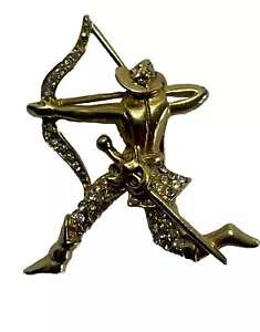 REJA Vintage Archer Pin Brooch Gold Wash Clear Stones 2 x1.25 Unsigned See Pics - Picture 1 of 10