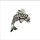 Vintage Silver Toned Bling Fish Pin Missing Stones