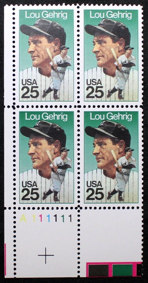 US Plate Block Stamps #2417 ~ 1989 25c Lou Gehrig MNH RP16 - Image 1 of 1