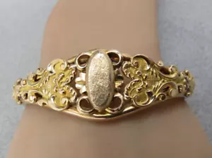 Victorian Gold Filled Bangle Bracelet FM Co Repousse 25.45g Oval Fancy Texture - Picture 1 of 15