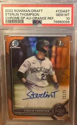 2022 Bowman Chrome Draft STERLIN THOMPSON Auto TRUE ORANGE /25  PSA 10 🔥 - Image 1 of 2
